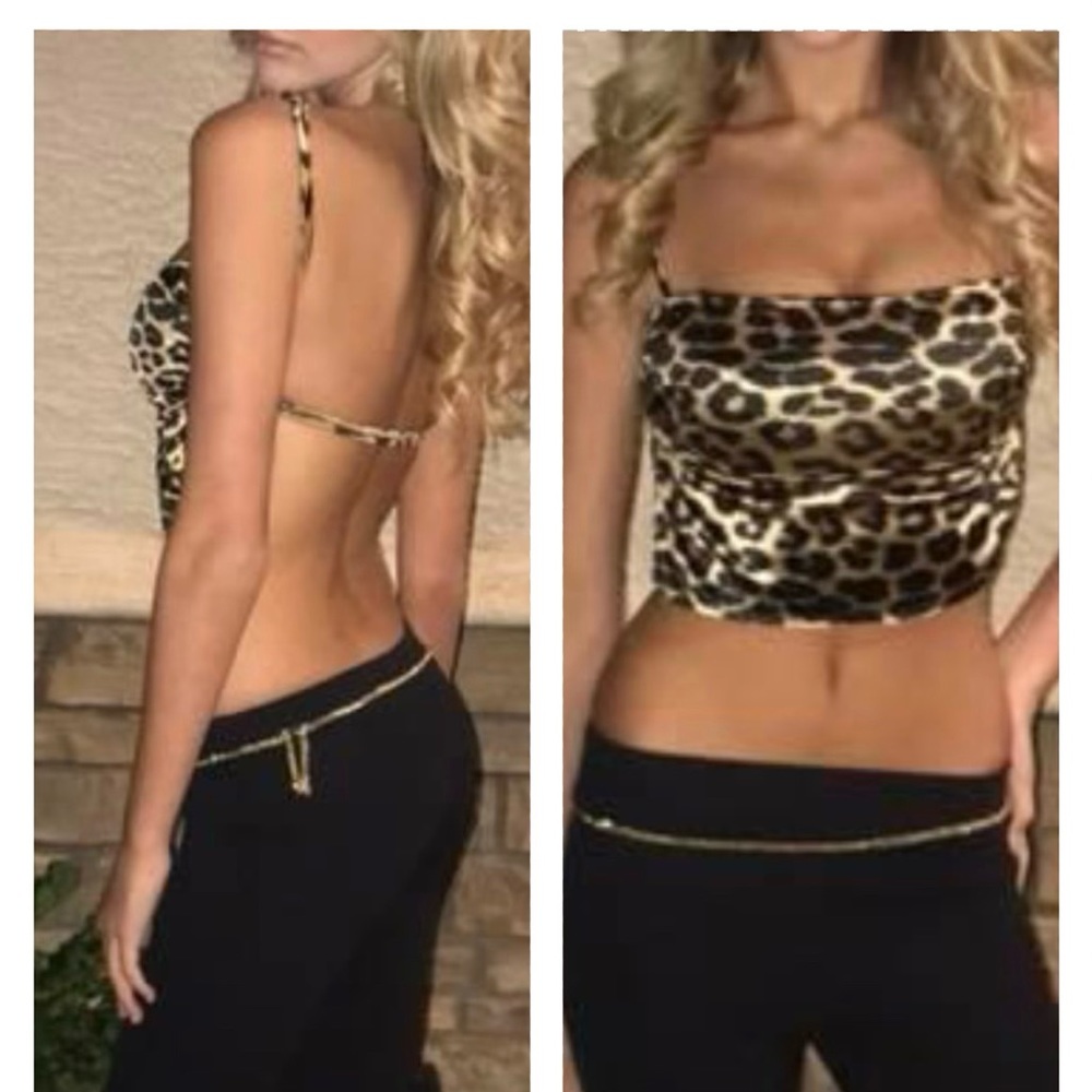 Etophe Studio Leopard halter backless top M